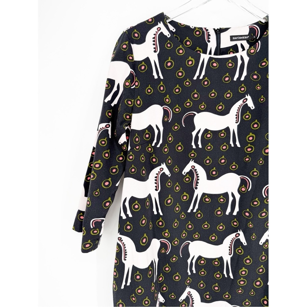 RARE Marimekko Finland Pony Print Flock Swing Dress Women's XXL Scandinavian - Picture 4 of 9